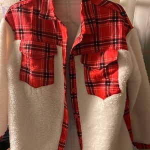 White & red plaid shacket.$40 from boutique,never worn.Size L. Offers accepted.